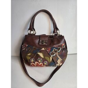 RELIC Satchel Shoulder‎ Bag, Faux Leather And Bold Floral Print Canvas Crossbody